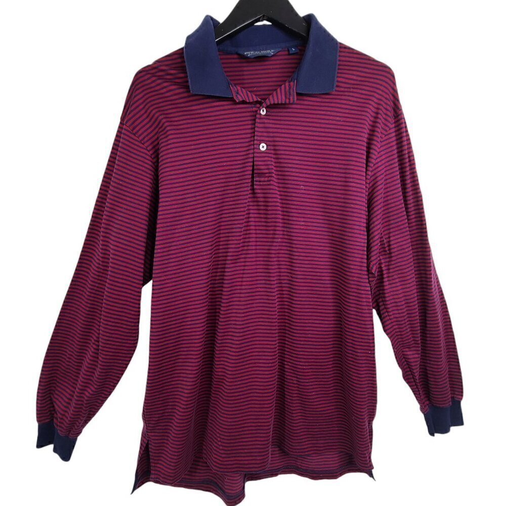 Ralph Lauren Polo Golf Red Navy Striped Brandon Trails Long Sleeve Shirt